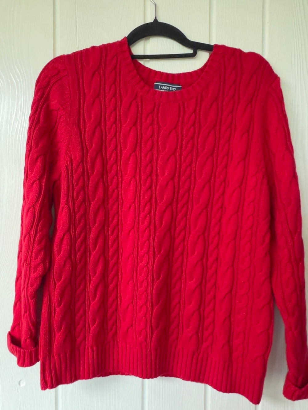 Lands' End Bright Red Cable Crew Sweater